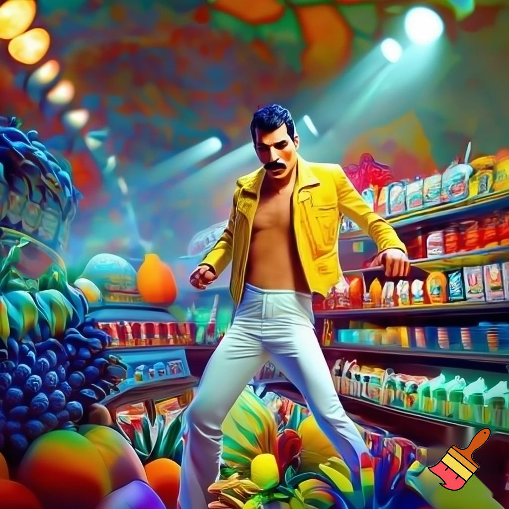freddie mercury in a grocery store