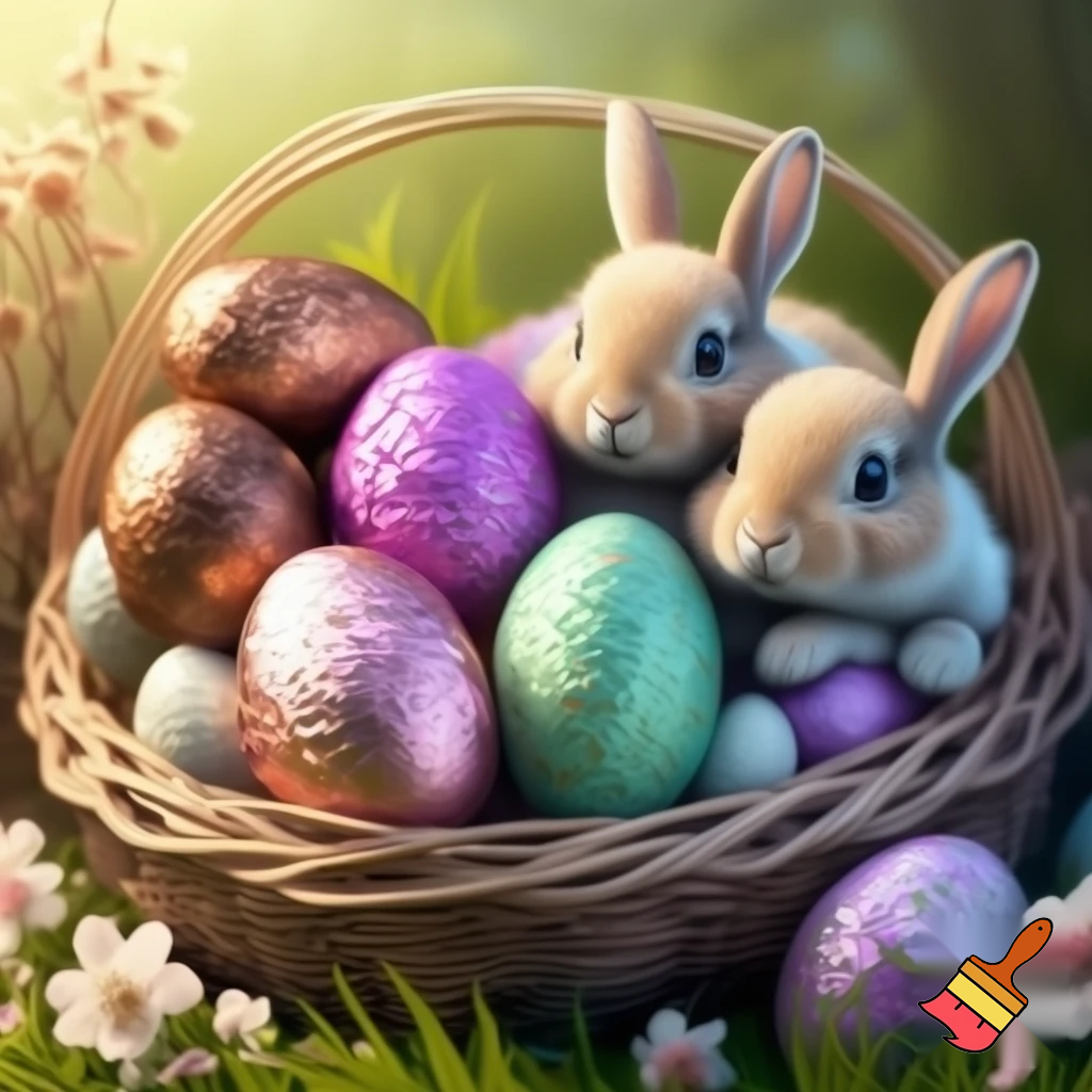 Easter egg basket, chocolate Easter egg basket Easter bunnies, chocolate