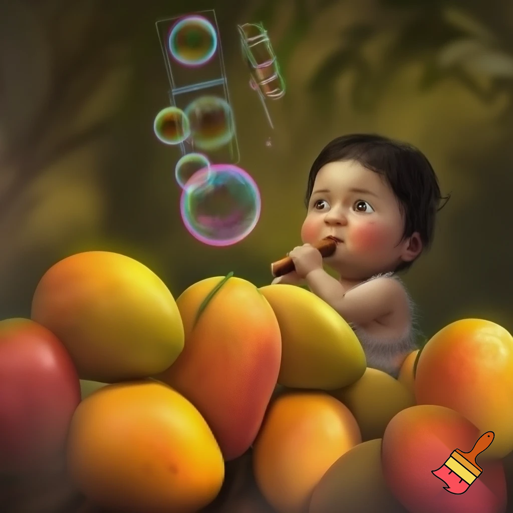 67 mangos
 and a kid playing a flute with his nose
