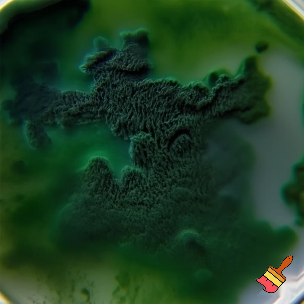 dark green mold on a petri dish