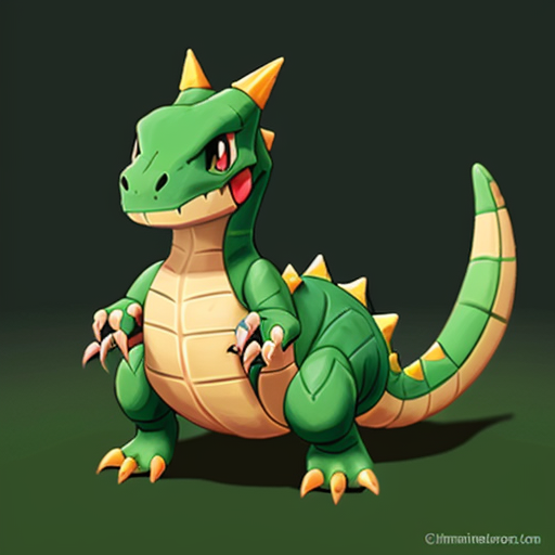 Faz um pokémon dinossauro adolescente dos tipos planta e lutador, faz ele com uma folhinha na cabeça e um pouco inspirada no charmeleon