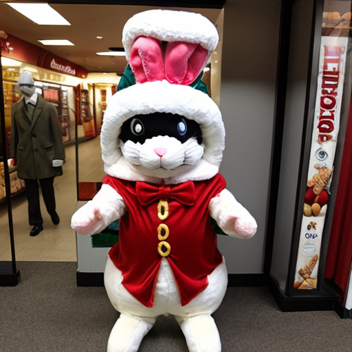 Easter bunny mascot costume shopping Centre winter top hat