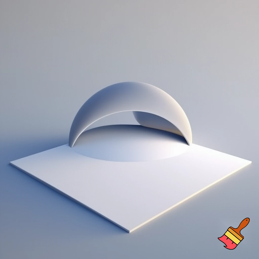 A three-dimensional shape with a flat, plane-like base and four distinct corners. From each edge of the base, a smooth, dome-like curvature gently rises and blends into a continuous, rounded form, giving the shape a harmonious, dome-like appearance."