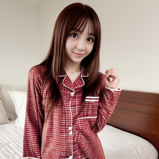 a anime girl with red plaid red pajamas and white shirt


