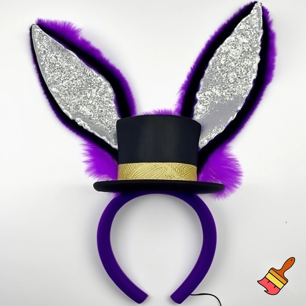 Easter bunny top hat headband, purple and white gold and silver top hat black purple dark purple