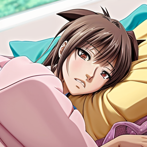 anime 
brown girl waking up with detail
