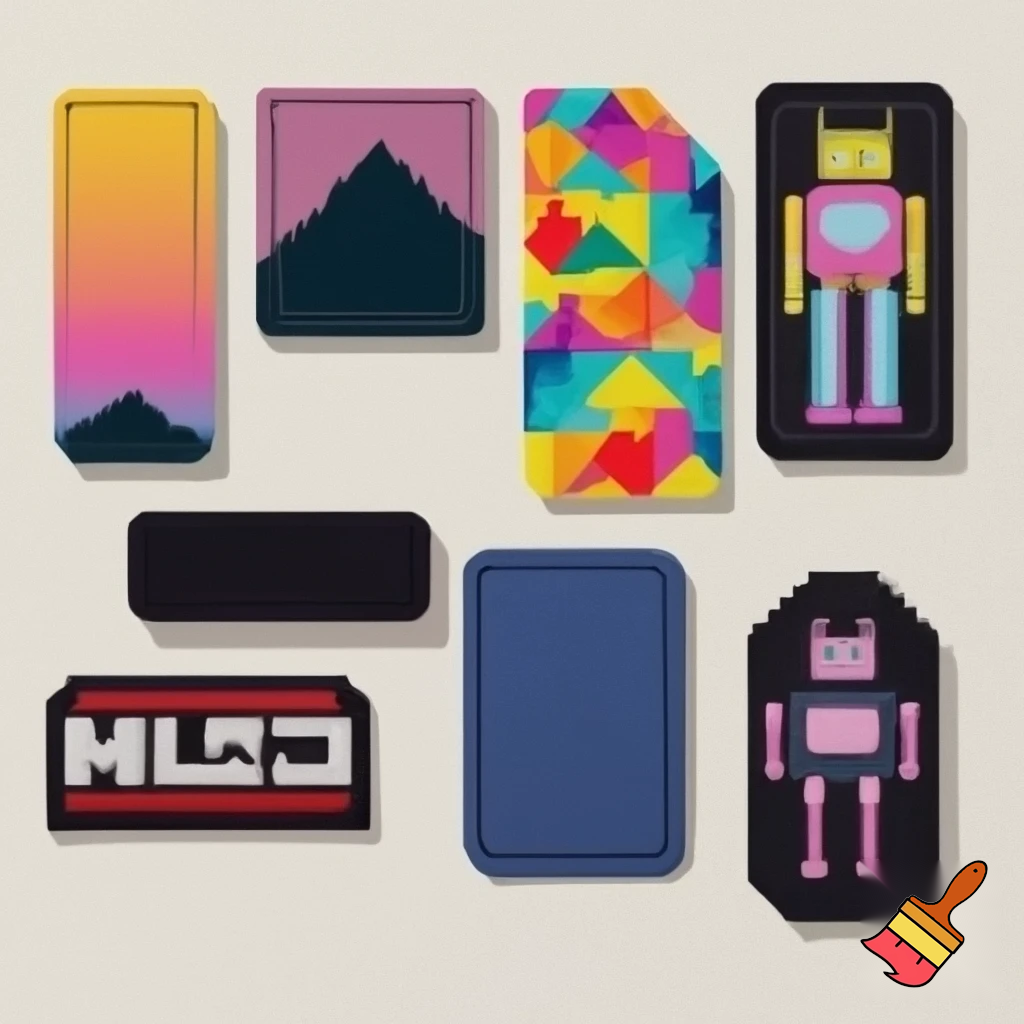 Создай патчи с разными изображениями прямоугольной формы для кепки 