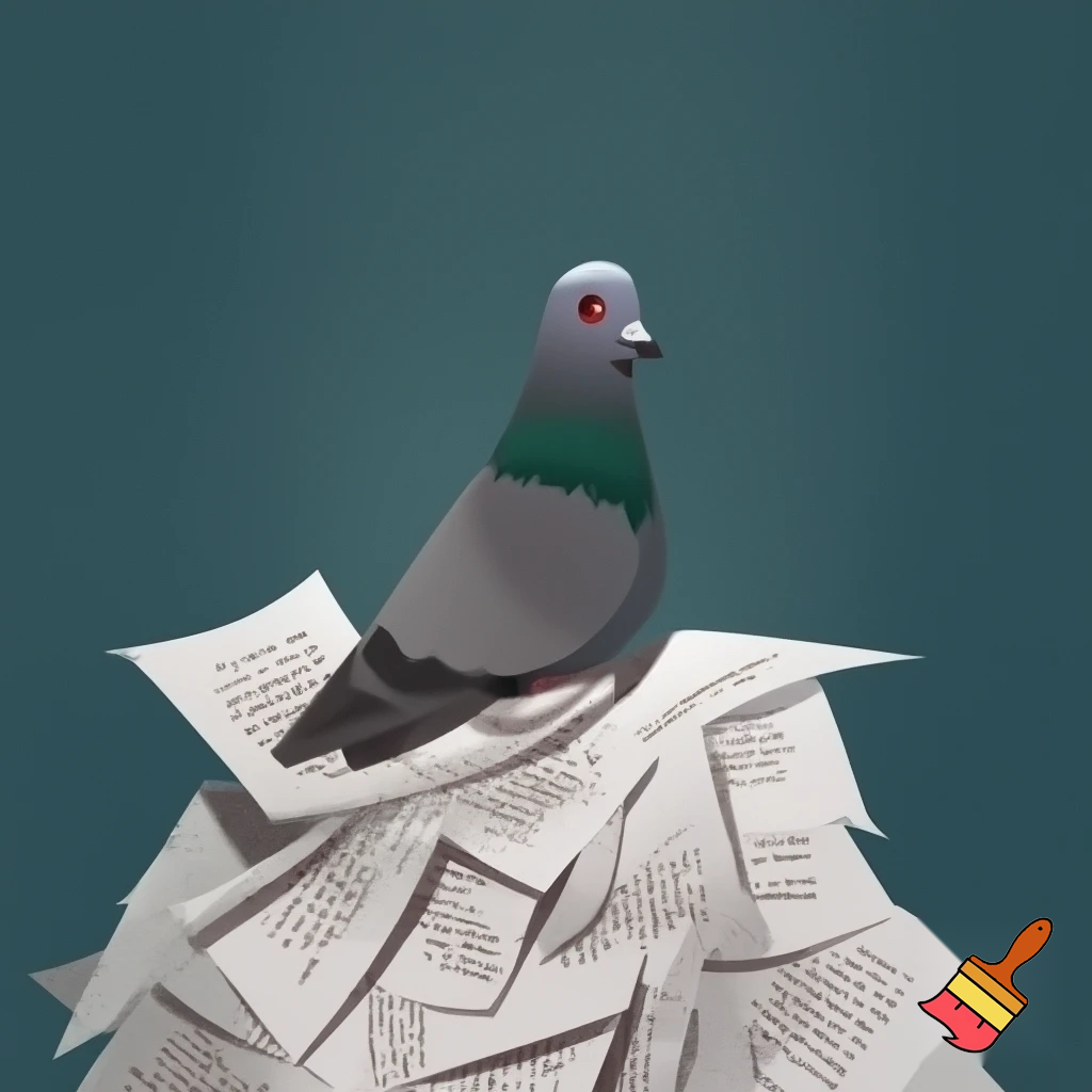 A pigeon on top of a pile of papers with the words "Income Tax" written on them