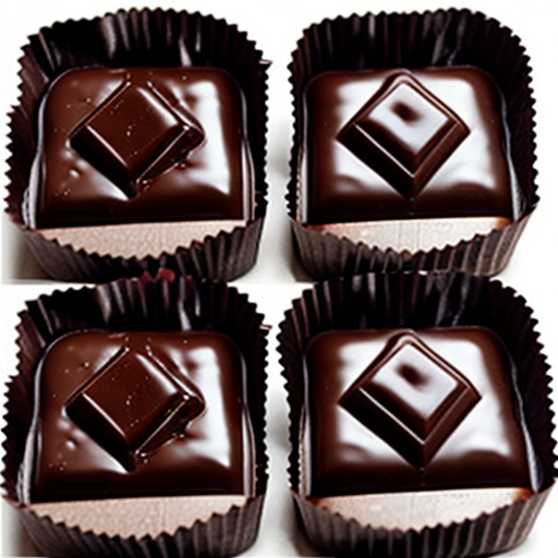 four square-shaped chocolate pieces off of  a chocolate bar