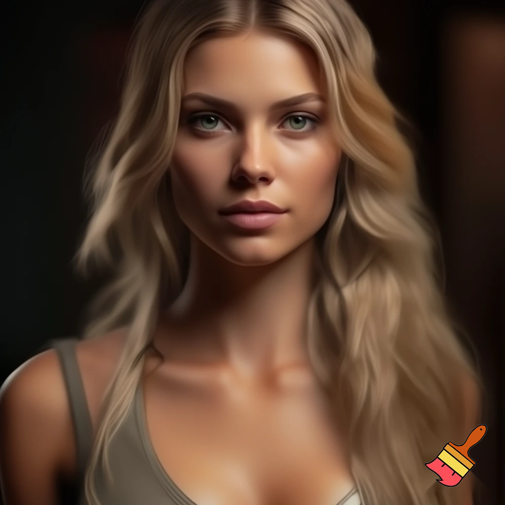 Make a hyper realistic photo of a woman in her early 20s who has long blonde hair, green eyes, and a big bust.