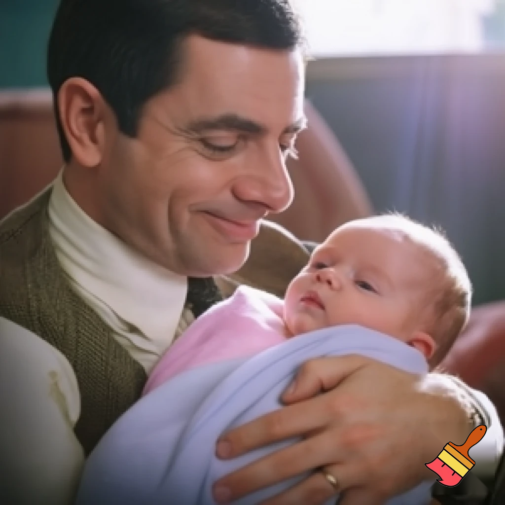 photo of mr bean and a baby
