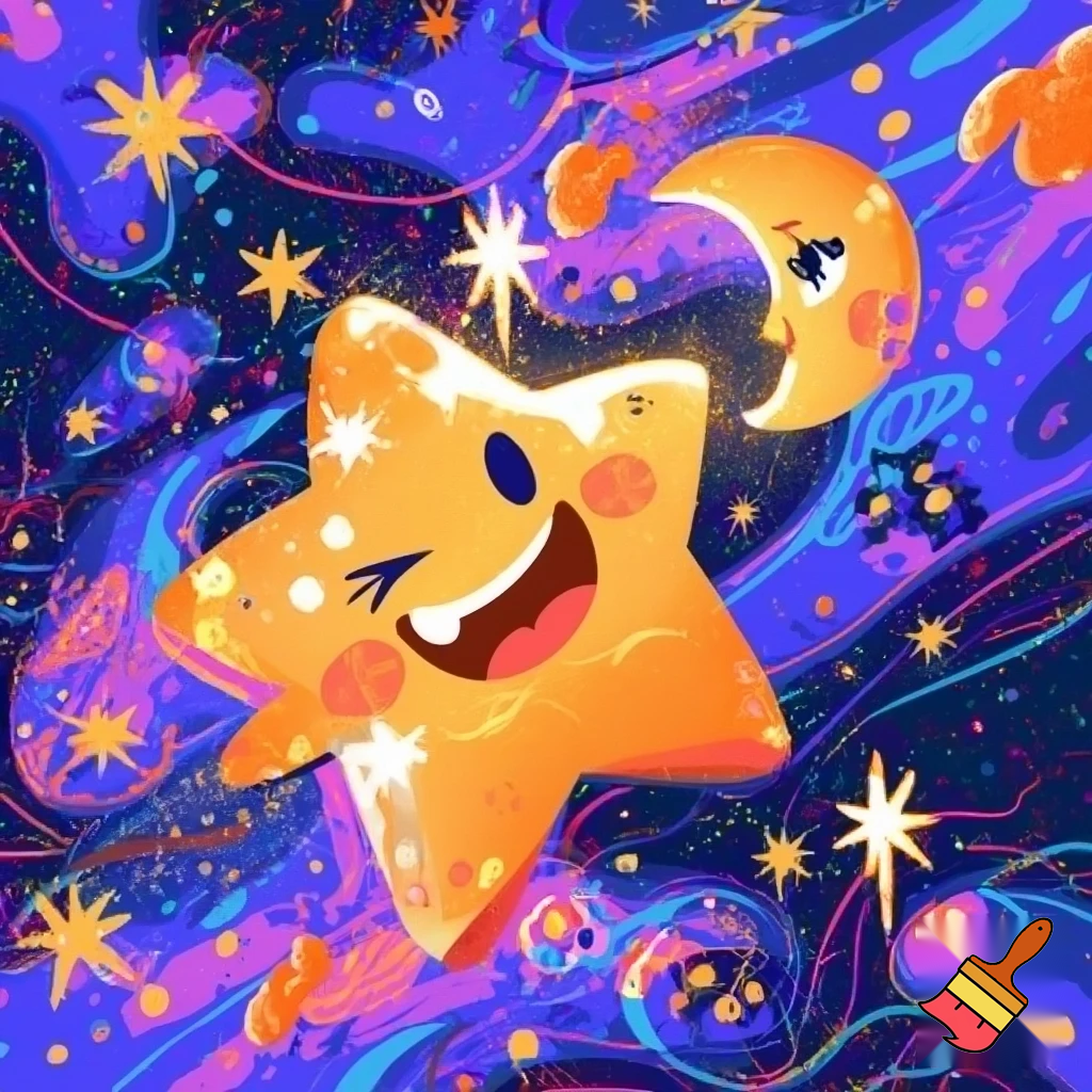 Star and a moon funky style cartoon