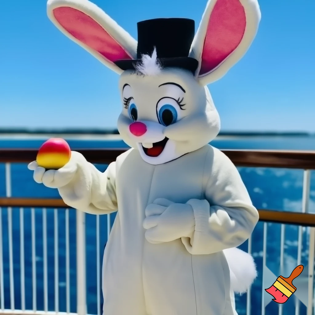 Easter bunny mascot Disneyland costume with the top hat Australia Disney cruise ship