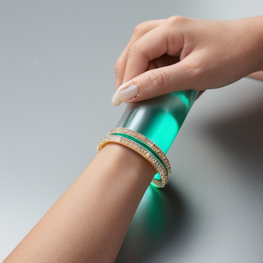 Use the uploaded image of the glass bangles as the exact product reference.

Strict Product Preservation Instructions:

Do NOT change the color of the bangles.

Do NOT adjust hue, tone, saturation, brightness, contrast, or warmth.

Do NOT redesign, reshape, enhance, smooth, sharpen, restyle, or reinterpret the product.

Maintain exact transparency, shine, thickness, reflections, detailing, spacing, and structure.

The bangles must remain pixel-accurate to the uploaded image.

No AI-generated modifications to the product.

Only integrate the hand naturally.

Scene Creation:
Add a graceful female hand wearing the bangles naturally.
The hand should look elegant, refined, and proportionate.
Natural Indian skin tone.
Well-groomed nails with soft nude or neutral polish.
No heavy nail art. No additional jewelry.

Composition:
1:1 square format.
Luxury campaign framing.
Wrist positioned diagonally for sophistication.
Bangles remain the clear hero and focal point.
Balanced negative space for a premium brand feel.

Lighting:
High-end luxury studio lighting.
Soft diffused key light with subtle directional depth.
Natural highlights on the glass surface.
No artificial sparkle or exaggerated glow.
Do not alter the original product appearance.

Background:
Minimal and refined luxury backdrop.
Champagne beige, soft ivory marble, or muted neutral gradient.
Clean, uncluttered, high-end aesthetic.

Style & Output:
Ultra-realistic commercial jewelry photography.
Premium Indian luxury brand aesthetic.
High-fashion editorial quality.
8K resolution.
Highly detailed.
Timeless, refined, understated opulence.