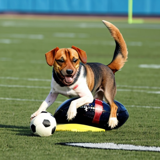 a dog playing football
