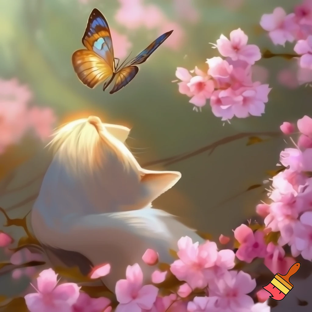 hola  quiero que me hagas una imagen de una mariposa y un gato en una  flores japonesas rosas
:)
