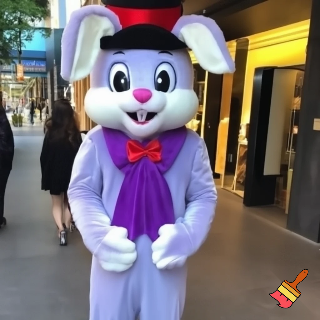 Easter bunny mascot costume shopping Centre top hat Luna Park Sydney