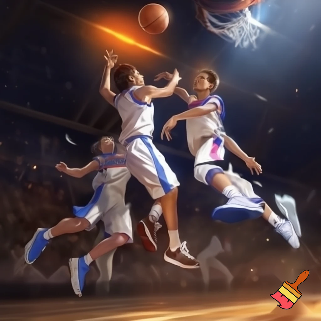 behind white teenage basketball players making a far shot winning three pointer