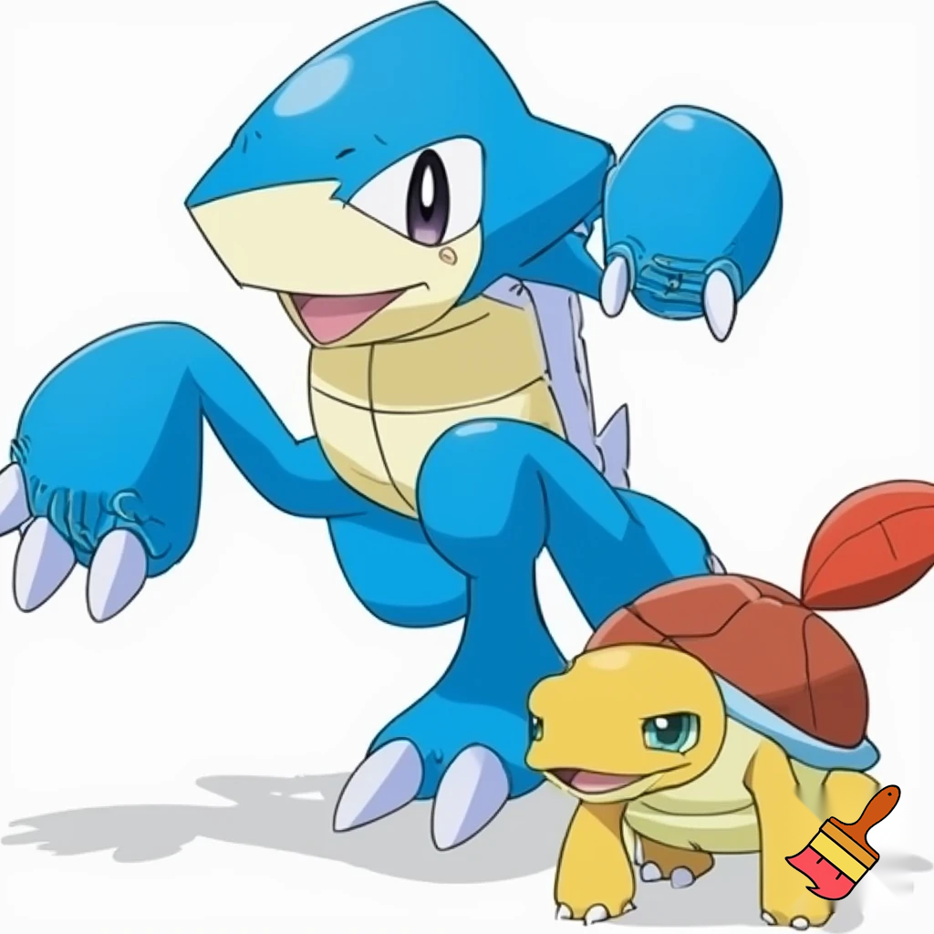 blue rookie level veemon agumon digimon squirtle pokemon fusion with skinny short arms and skinny short legs deatailed tiny turtle creature