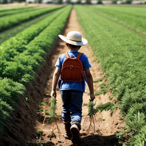 

 kid waking back to a carrot farm