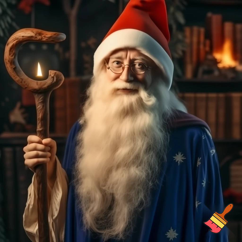 Woo wizard has Christmas hat