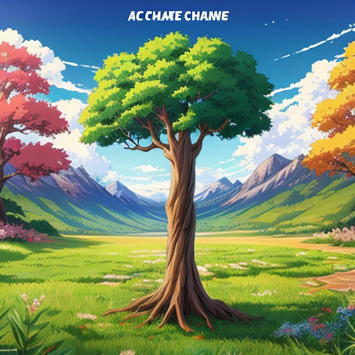 climate change poster half destroyed and withered and half a healthy tree
