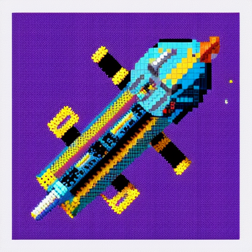 A pixel art space ship called Comet fang with a purple colour and no background and without the name displayed and from the top view