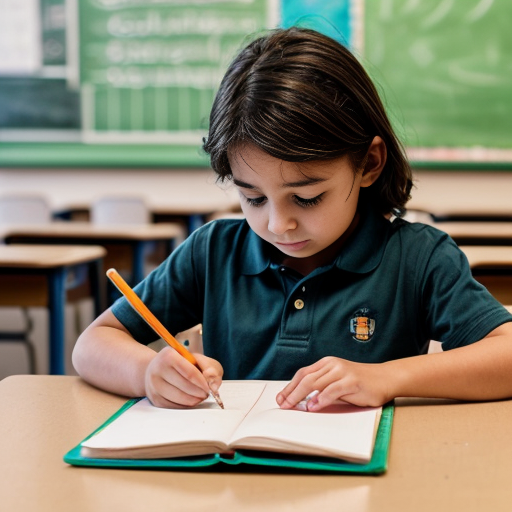 erstelle ein Bild, in dem ein Kind mit hilfe von KI für die Schule lernt 
