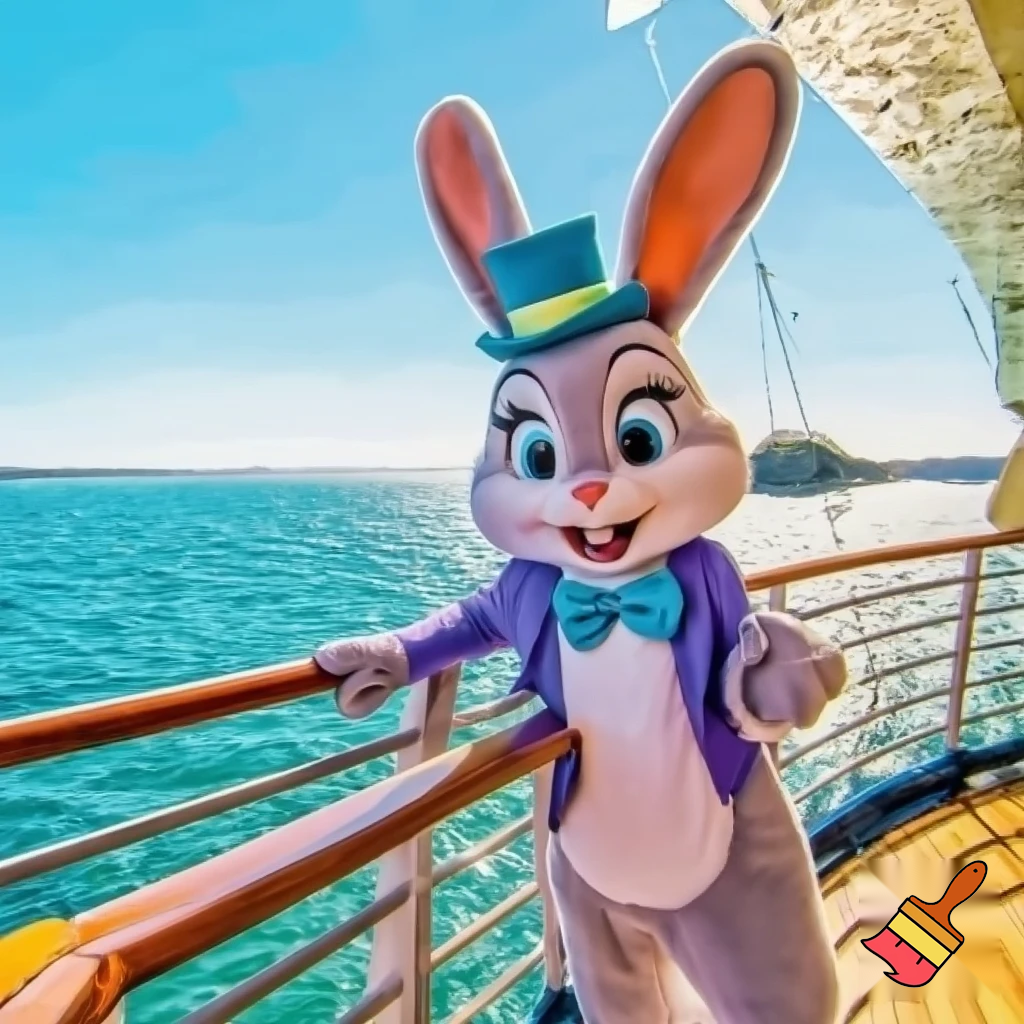 Easter bunny mascot Disneyland costume with the top hat Australia Disney cruise ship