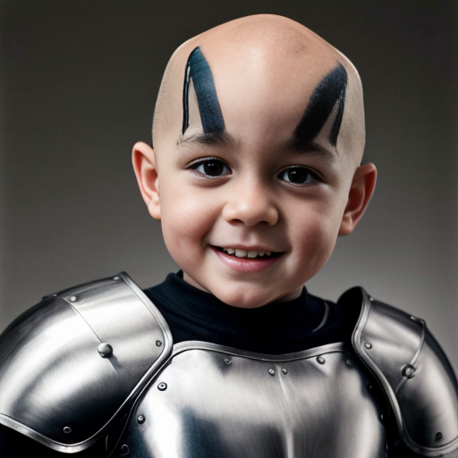 Little kid that is weak in armor that is drowing that is bald

