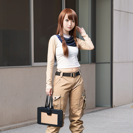 a anime girl with beige cargo pants


