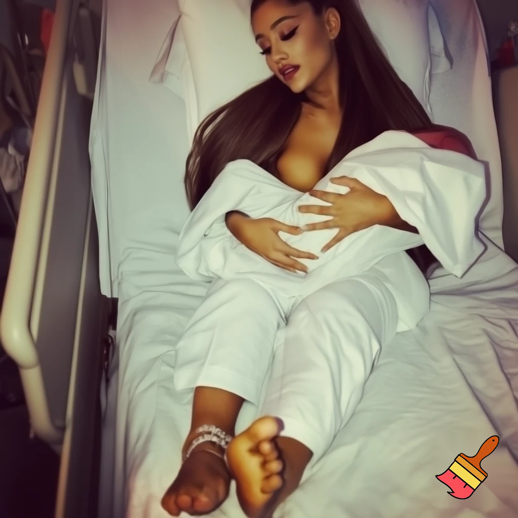Ariana grande naked with white sheets at the hospital giving birth on the hospital bed with her legs open 