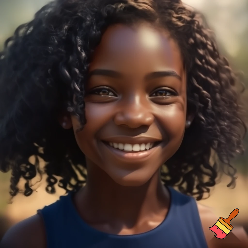 Black mix realistic curly head 12-year-old black girl 
