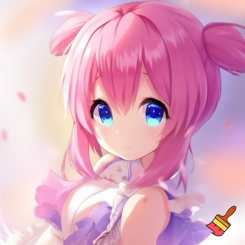 Cute pink haired anime girl