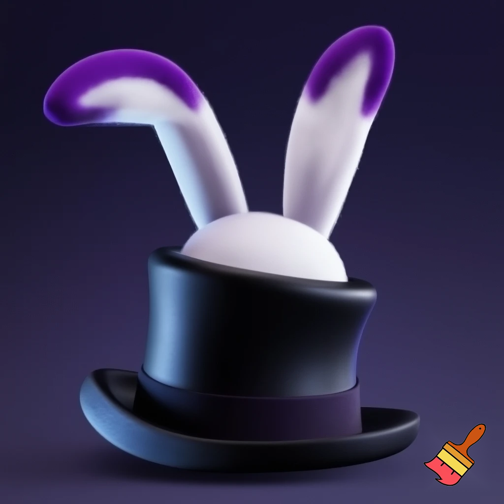 Black top hat with bunny ears velvet white and purple