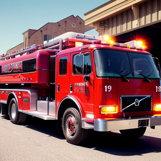 A Volvo Fire Truck with Red Lights in Town, EK (A Town That Looks Like Any Japanese, Canadian, Australian, New Zealander, and American Towns) (1999 Vintage Image)