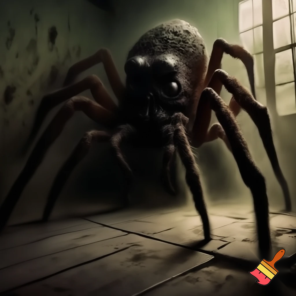 an big spider in a small room above to die
