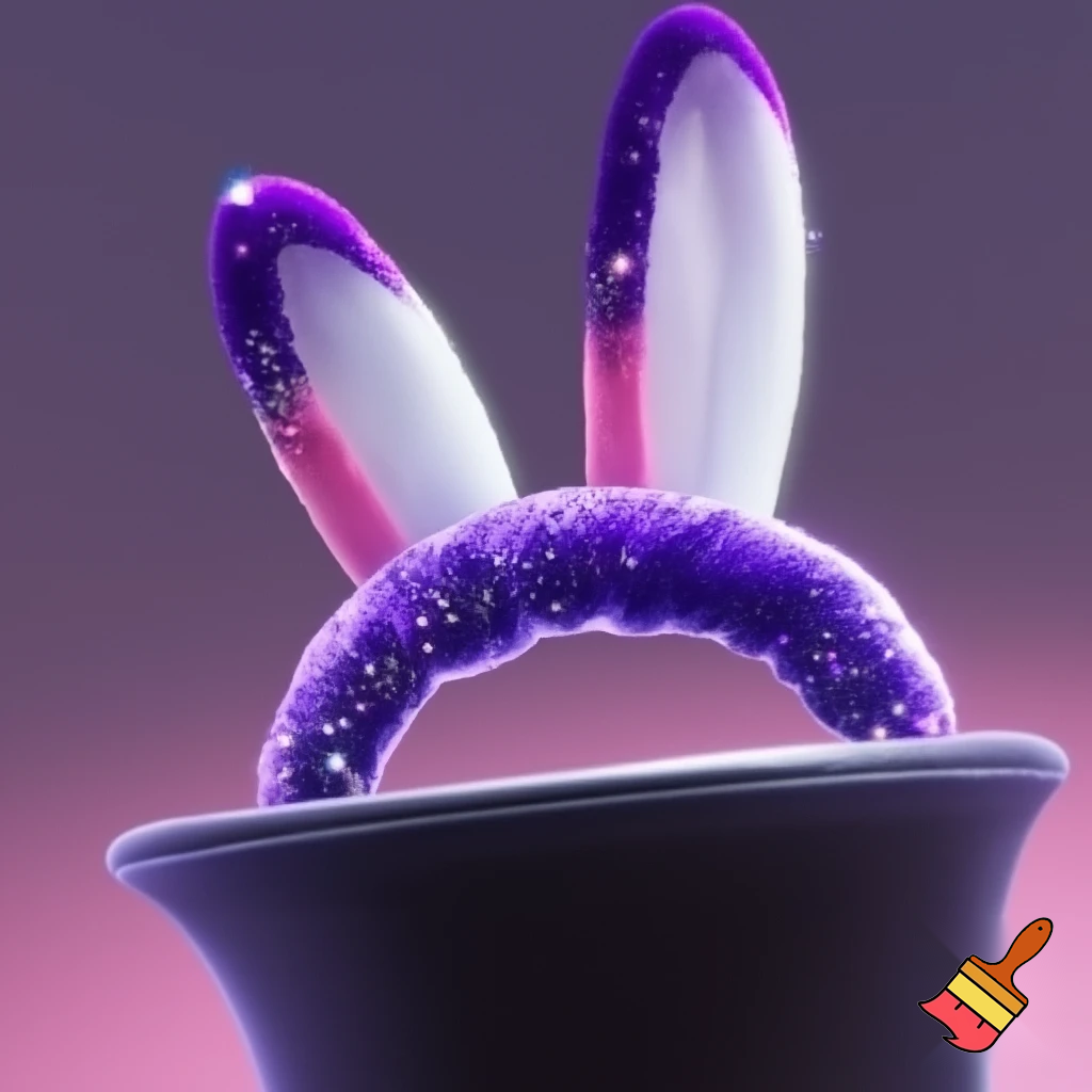 Black top hat with bunny ears velvet white and purple purple and white headband fabric and velvet glitter, purple and pink