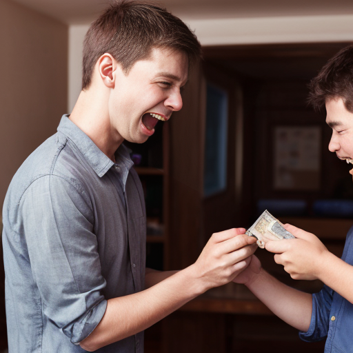 “boy returning wallet to rich man, emotional moment, rich man surprised and happy”