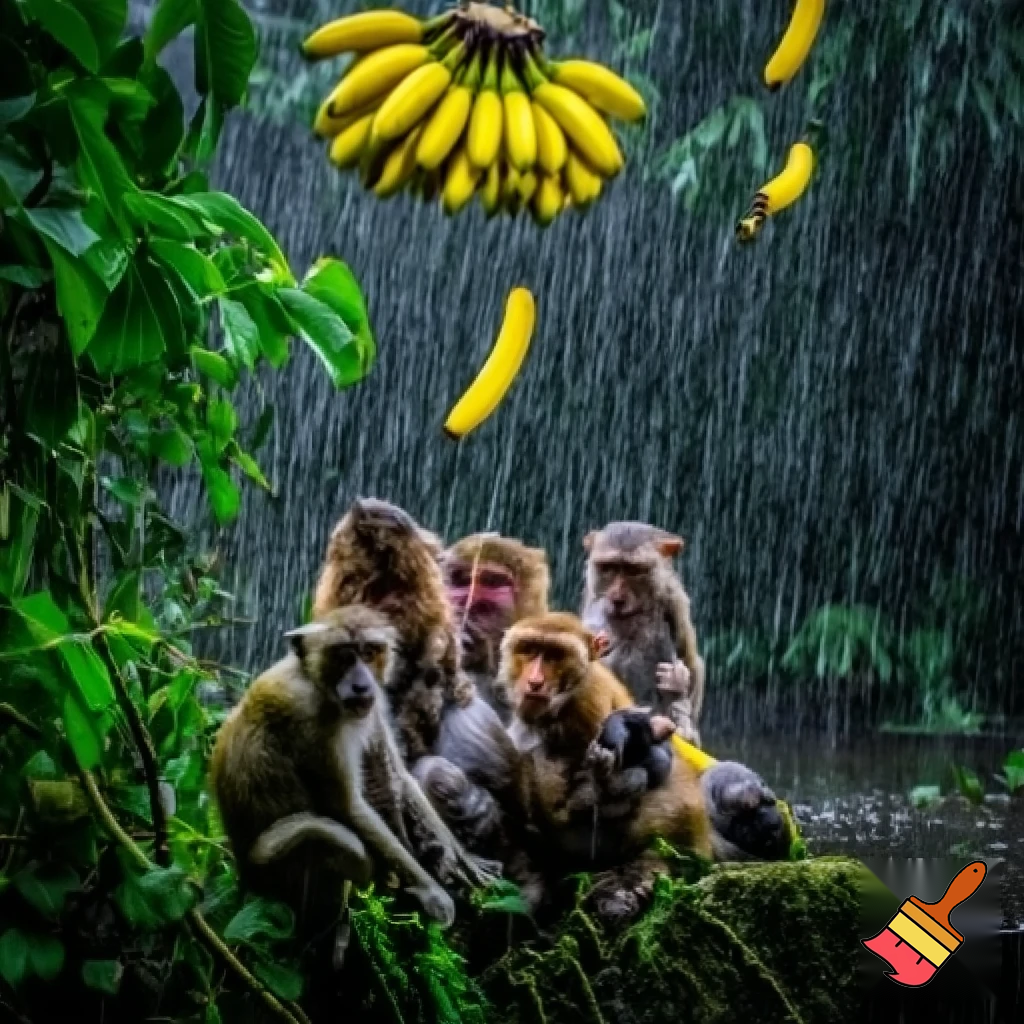 Hazme un grupo de monos en la selva y que llueva bananas