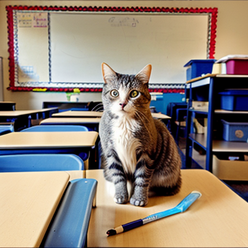 cat sitting in a classroom
