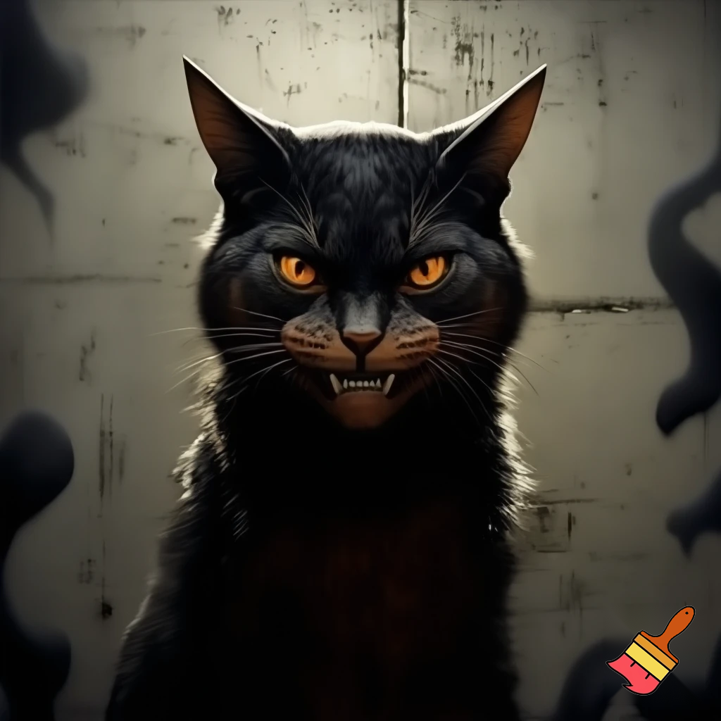 evil, sinister stare with scary smirk mugshot backround scary Feral cat