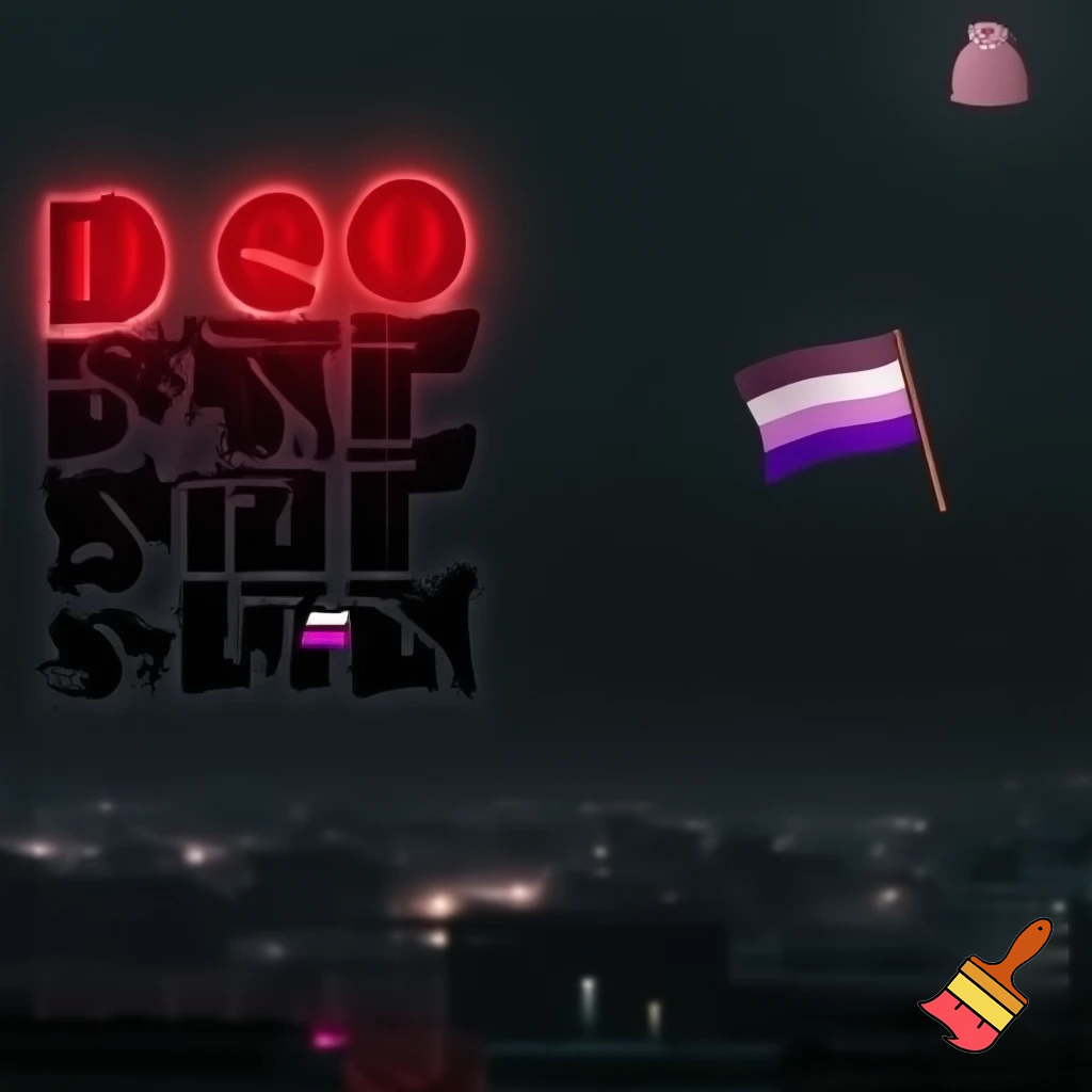 black city lofi background with emo-font style lettering that read: "YOU'RE NEVER FULLY DRESSED WITH OUT A SMILE!" in red fad to light black coloring, with pride flags: panromantic, asexual, trans masculine, pangender, and homosexual. also put the THERIAN symbol and a pusheen cat in the right corner. 