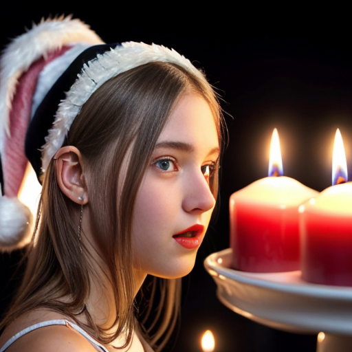 caucasian cute teen girl, skinr, , , seethrou, red lips, full body, b, sideview,, frontview, christmas, cmltoe, opening, nighttime, candles, young,looks at camera, naked
