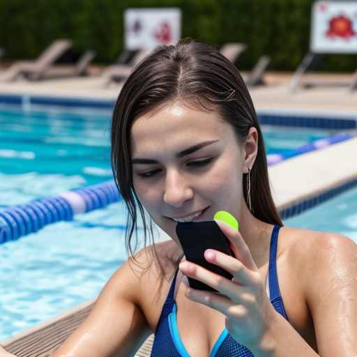 Goretzka play game on apple phone and Vanessa play game on apple phone at the pool 
