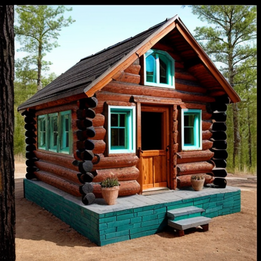 a cabin but made with bricks instead of wood with a row of smokestacks on top  with a vault door instead of a regular door