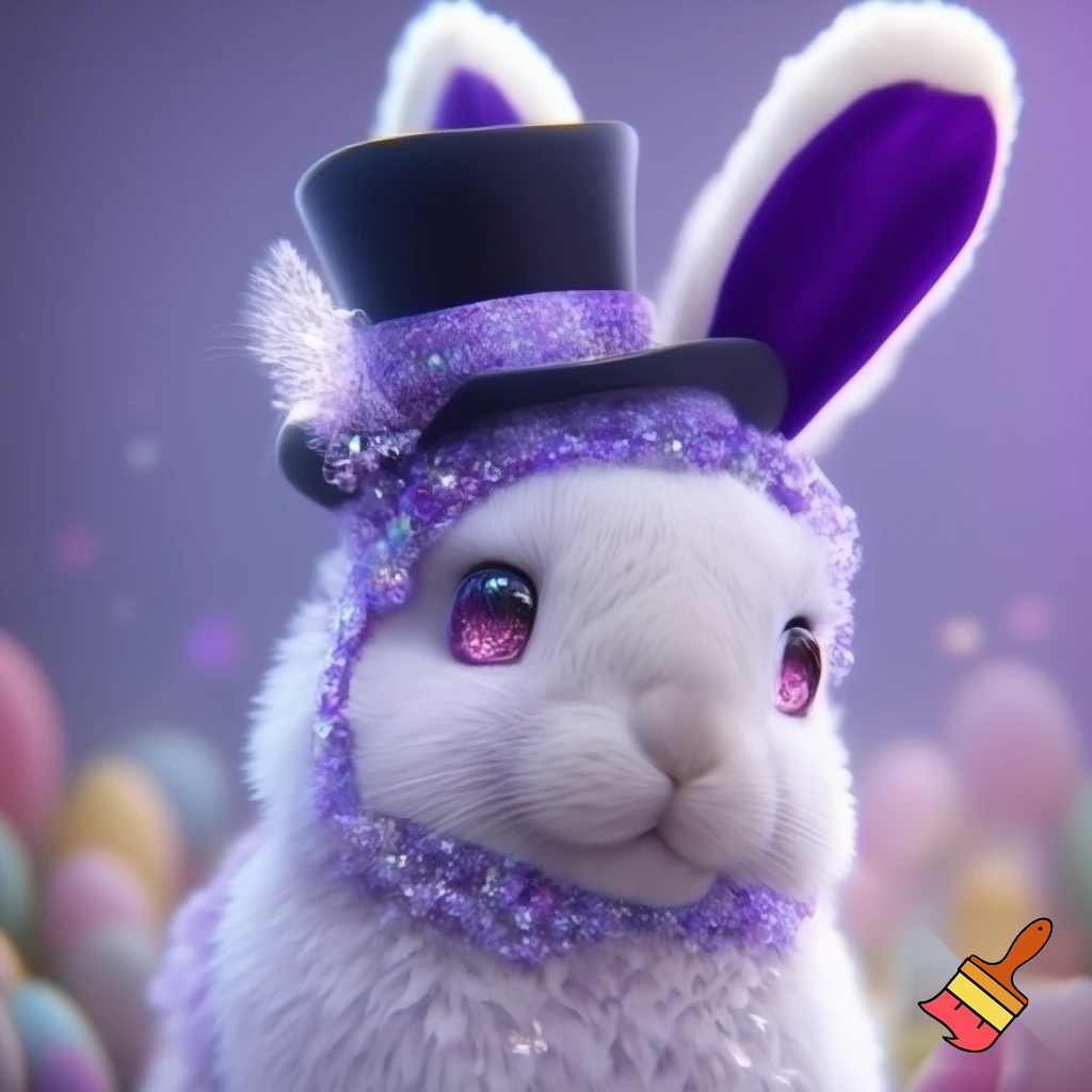 Black top hat with bunny ears velvet white and purple purple and white headband fabric and velvet glitter, purple and pink special present true special and delicate velvet white purple Easter bunny is Ben