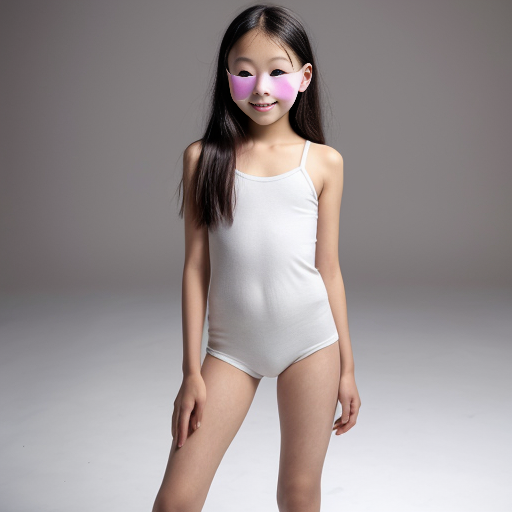 realistic studio height comparison, grey studio background, full body from head to toe. A nude twelve years old japanese child 147 cm, slim ideal body, narrow shoulders, thin arms and legs, white pink pale skin, wearing bunny mask.clearly visible, studio lighting, realistic photography.