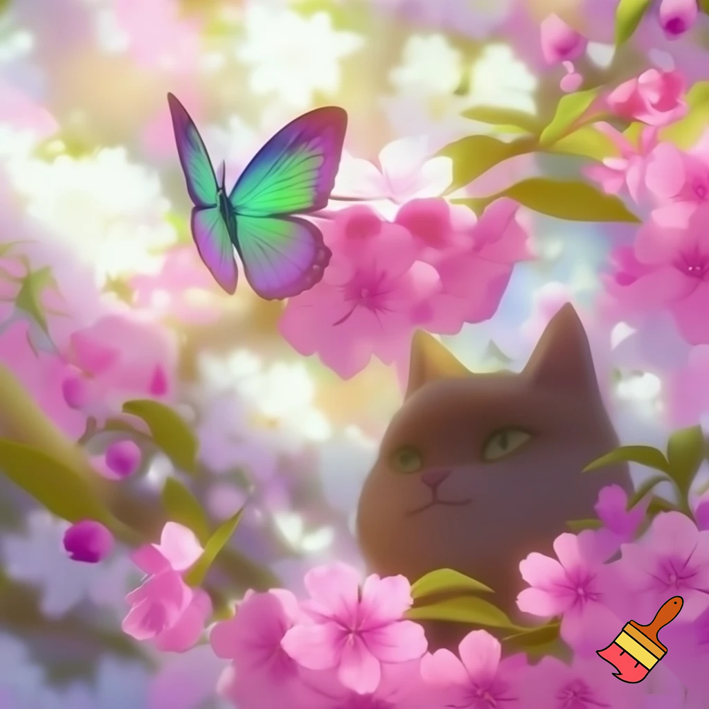 hola  quiero que me hagas una imagen de una mariposa y un gato en una  flores japonesas rosas
:)
