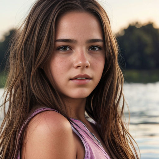 13 Year Old Floating Female Head Brown Hair Down. No Neck, No Body Visible.